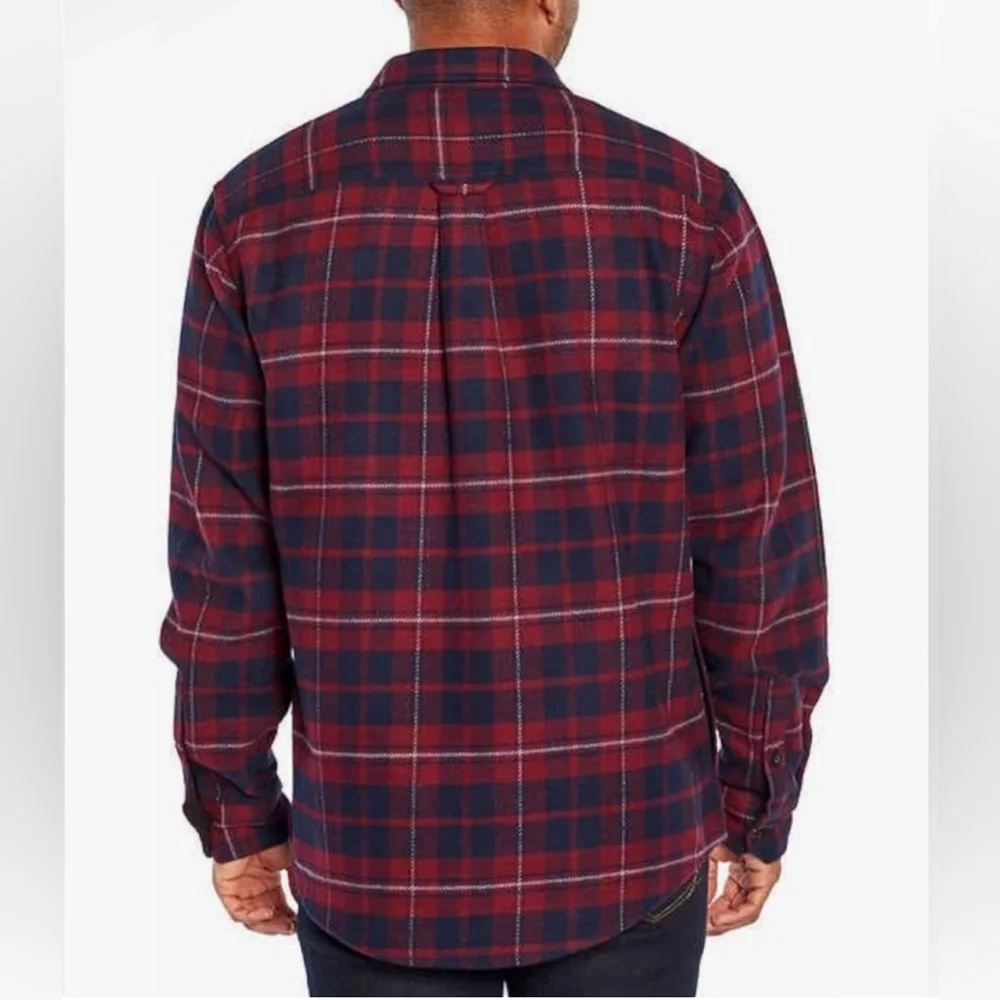 Orvis Big Bear Heavyweight Flannel Plaid Shirt Red Blue Sangria Cotton Men's M